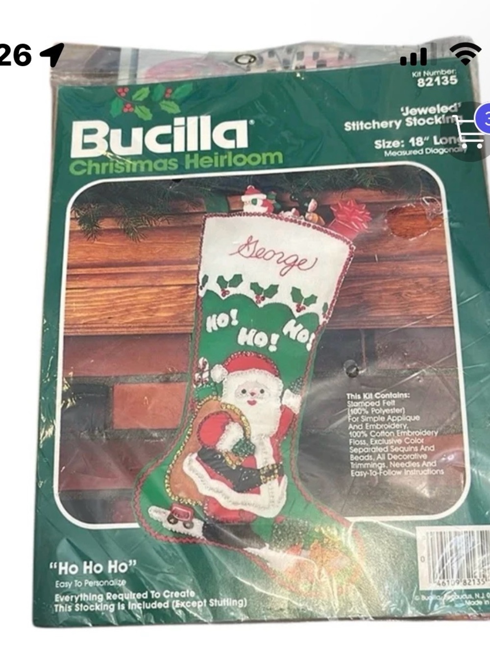 Bucilla Green and White Santa Stocking Kit - Holiday Stitchery